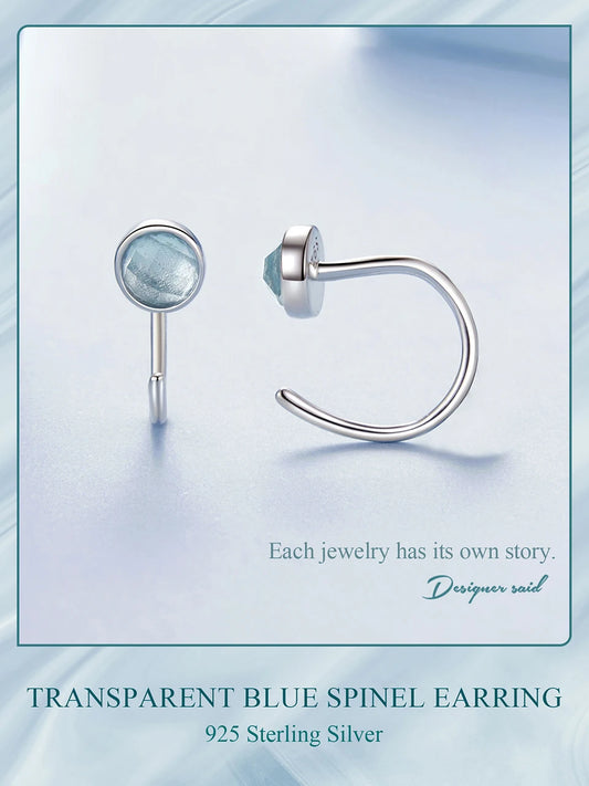 JEW016ER Solid 925 Sterling Silver Transparent Blue Spinel Stud Earrings - Klixstore