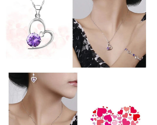 Silver Heart Pattern Bridal Jewelry Set