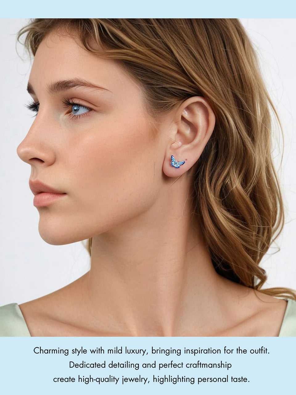JEW002ER 925 Sterling Silver Cute Blue Enamel Butterfly Stud Earrings - Klixstore