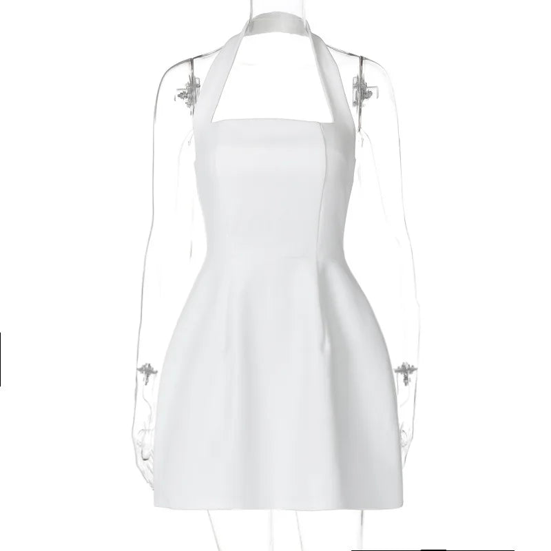 CLO041DJ
Woman Clothing Halter Neck Backless A-line Short Dress Sleeveless Tunics Holiday Dresses - Klixstore