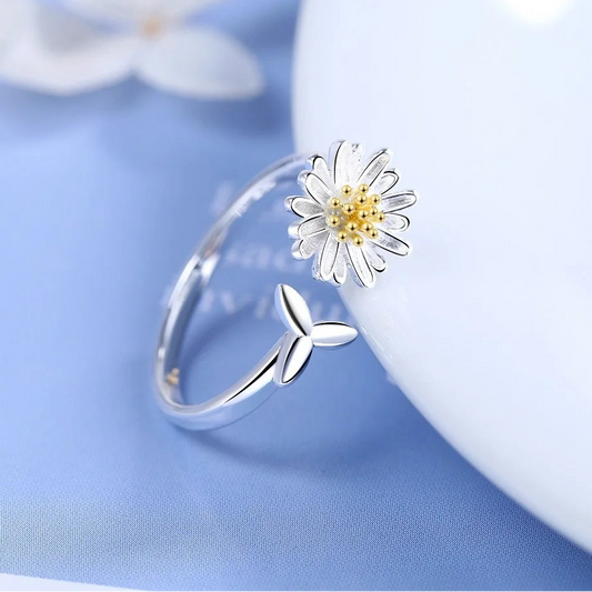 925 Sterling Silver Flower Adjustable Ring for Women