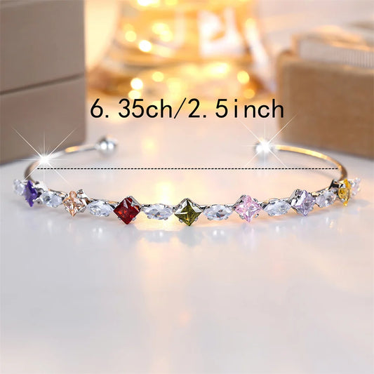 Rainbow Zircon Adjustable Bangle Bracelet