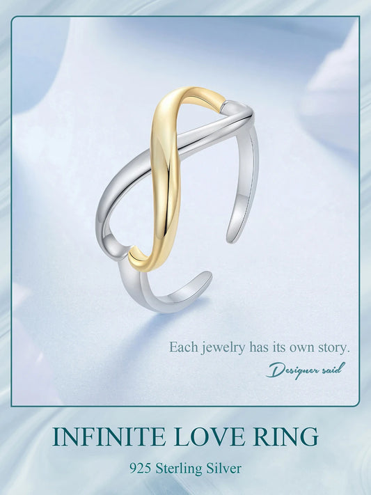 JEW014R 925 Sterling Silver Two-Tone Infinite Love Adjustable Ring - Klixstore
