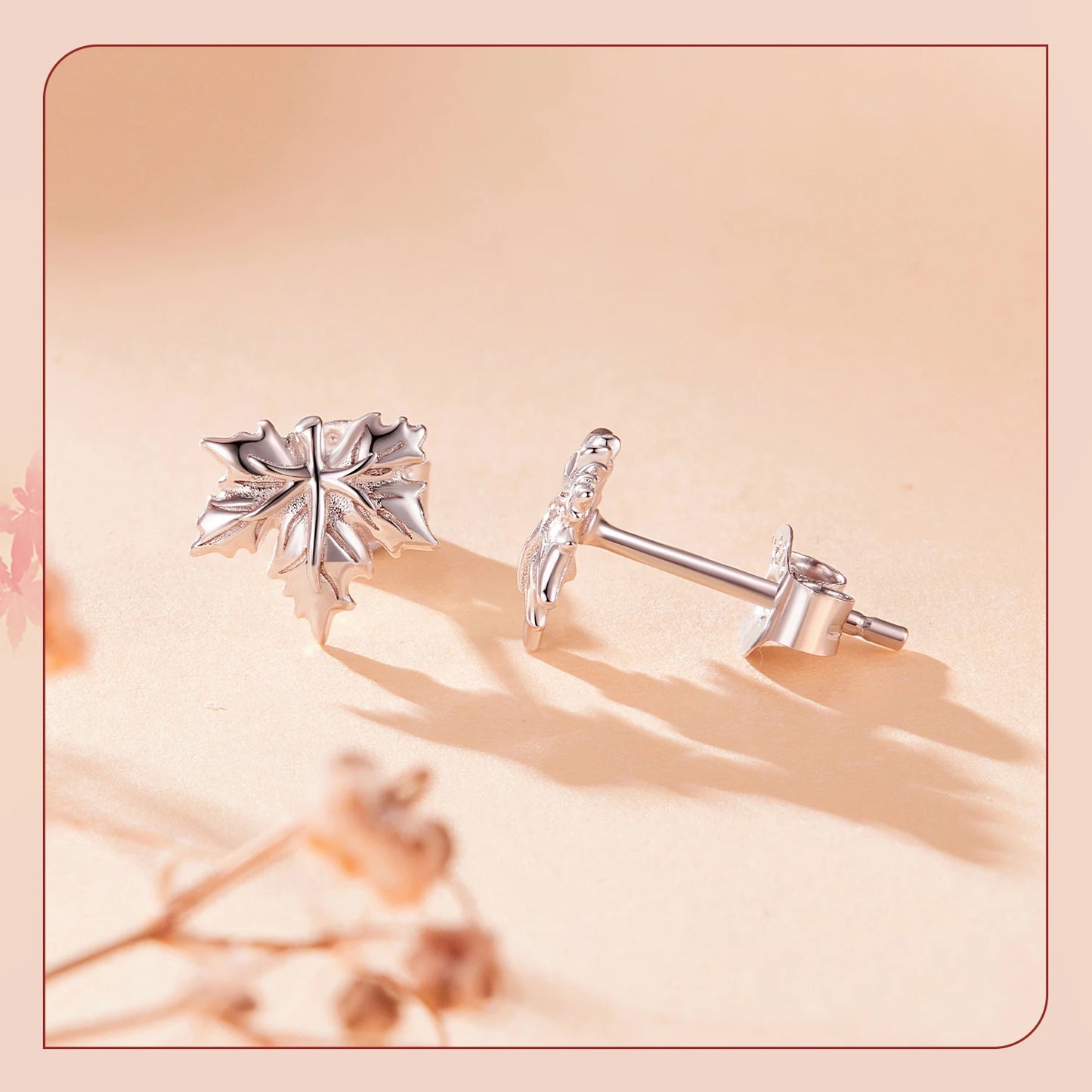 JEW024ER 925 Sterling Silver Falling Maple Leaves Stud Earrings For Women , Autumn Themed Flower - Klixstore