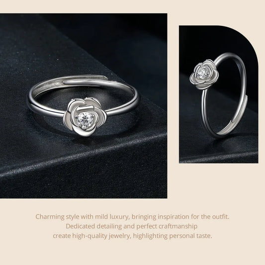 JEW021R Flower Moissanite Engagement Rings for Women, 925 Sterling Silver - Klixstore