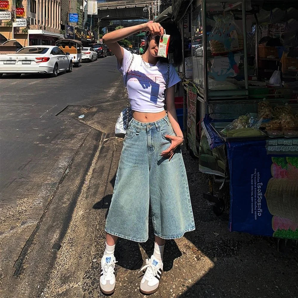 Vintage High Waist Baggy Denim Shorts for Women