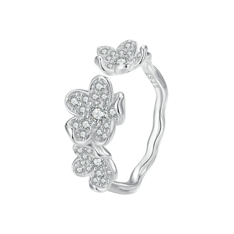 JEW008AX 925 Sterling Silver Exquisite Flower Series Flower to Flower Ring & Earrings Jewelry for Women - Klixstore