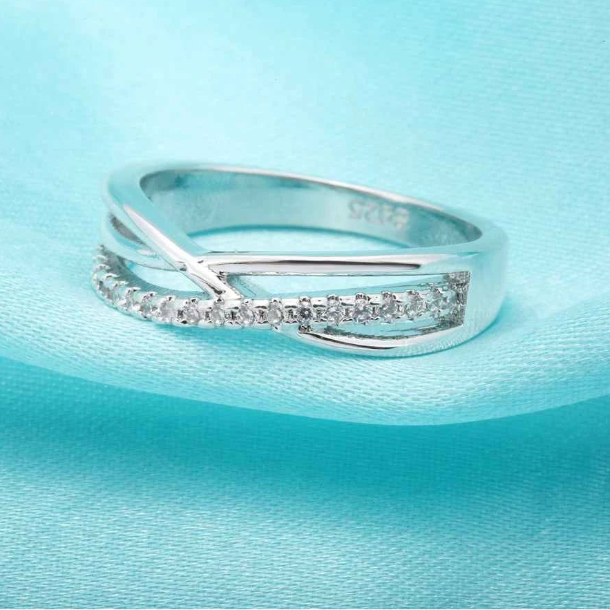 925 Sterling Silver CZ Pave Cross Bridal Ring Set for Women