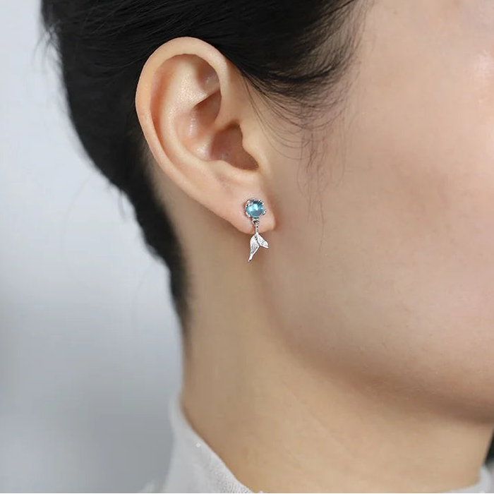 925 Silver Blue Fish Tail Hoop Earrings