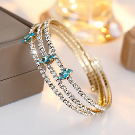 Aqua Blue Rhinestone Bangle Bracelet