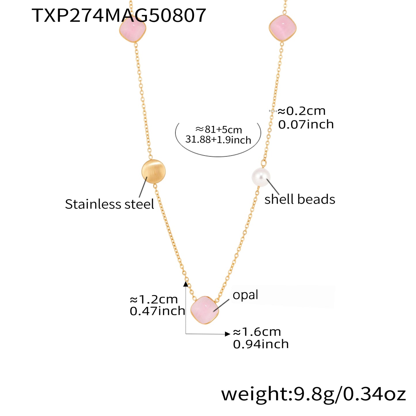 18k Gold Colorful Opal Long Necklace for Women