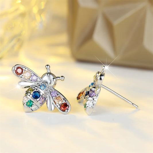 Bee Rainbow Zircon Stud Earrings