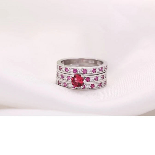 Elegant Purple CZ Crystal 925 Sterling Silver Ring Set for Women