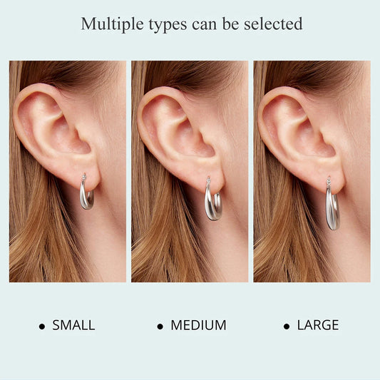 JEW023ER White Gold Plated Hoop Earrings Chunky Earring with 925 Sterling Silver - Klixstore