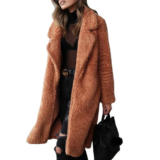 Womenβs Long Plush Teddy Coat