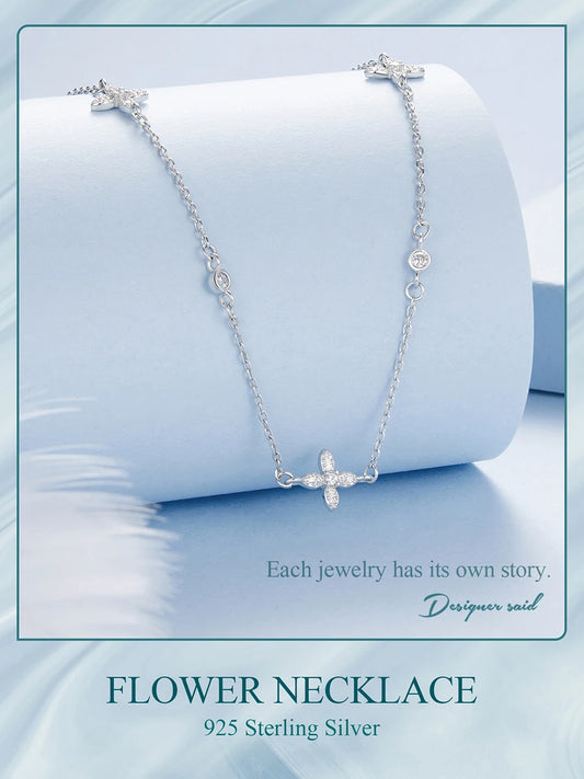 JEW010NEC 925 Sterling Silver Flower Necklace for Women, Small Flower Charm Trendy Choker - Klixstore