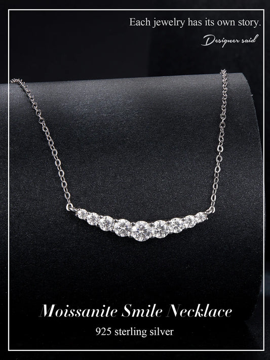 JEW008NEC Moissanite Smile Necklace, Grown Diamond Gold Plated 43cm 925 Sterling Silver Necklaces - Klixstore