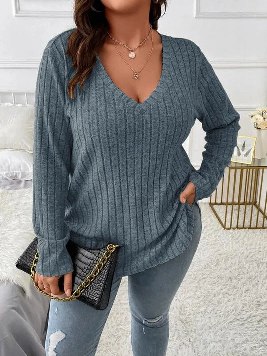 V-Neck Slim Fit Long Sleeve Sweater for Women