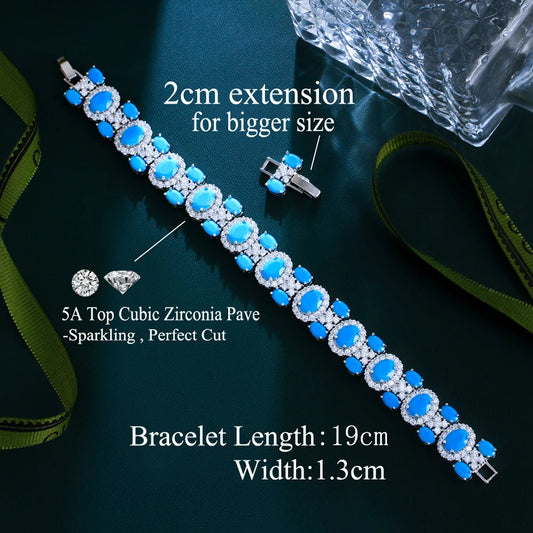 Blue Turquoise CZ Silver Bangle