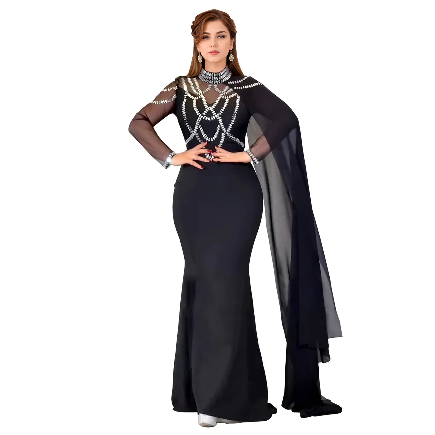 Elegant Rhinestone Mermaid Shawl Dress