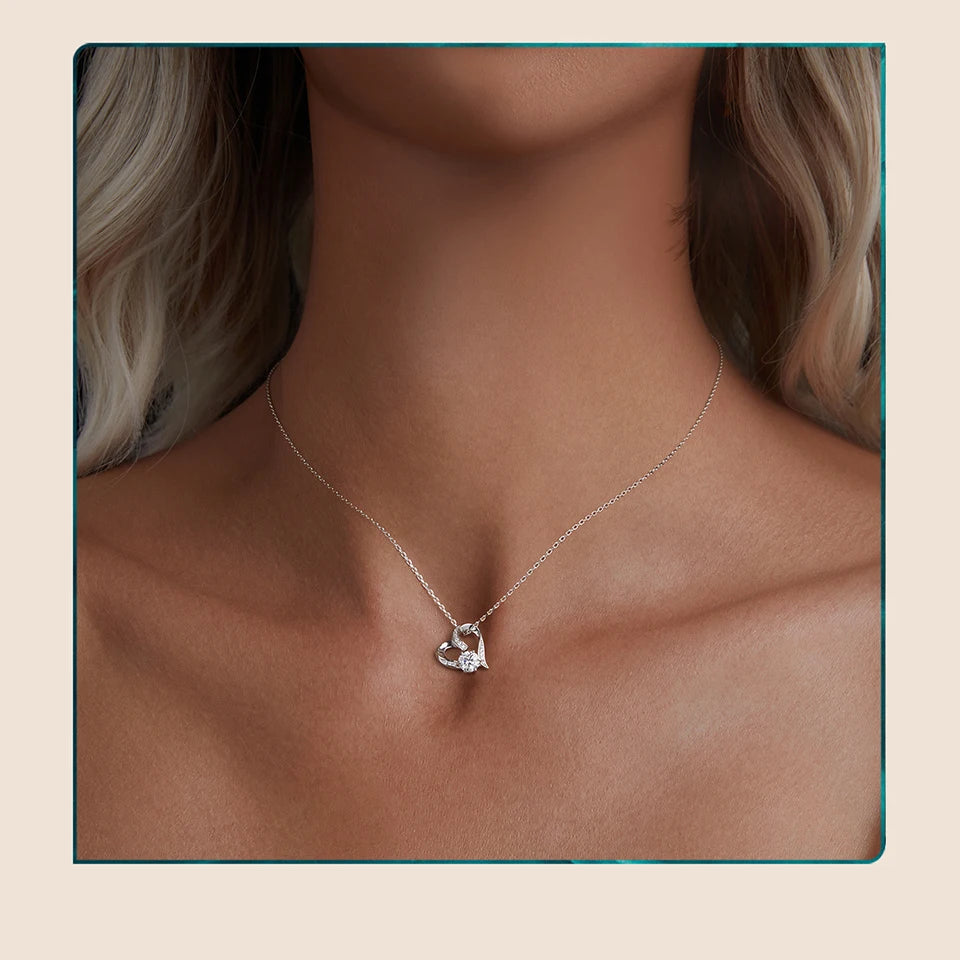 JEW003NEC Forever Love Moissanite 925 Sterling Silver Pendant Necklace - Klixstore