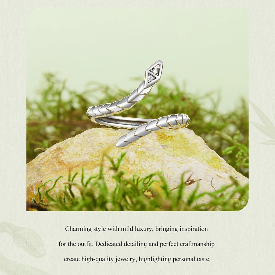JEW002R 925 Sterling Silver Snake Ring for Women, Adjustable - Klixstore