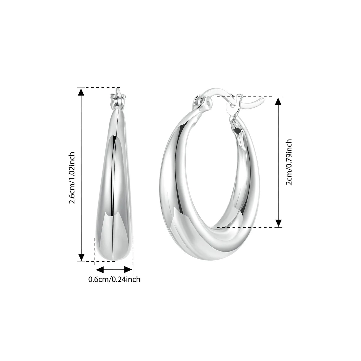 JEW023ER White Gold Plated Hoop Earrings Chunky Earring with 925 Sterling Silver - Klixstore