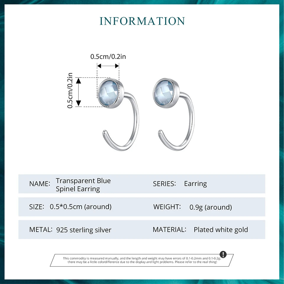 JEW016ER Solid 925 Sterling Silver Transparent Blue Spinel Stud Earrings - Klixstore