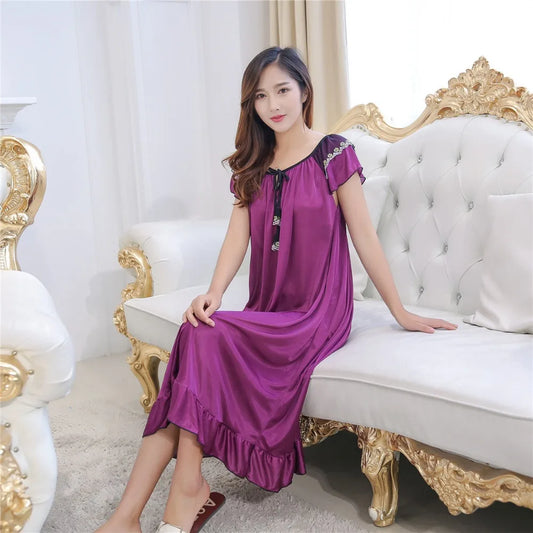 CJ Satin Bow Round Neck Long Nightdress