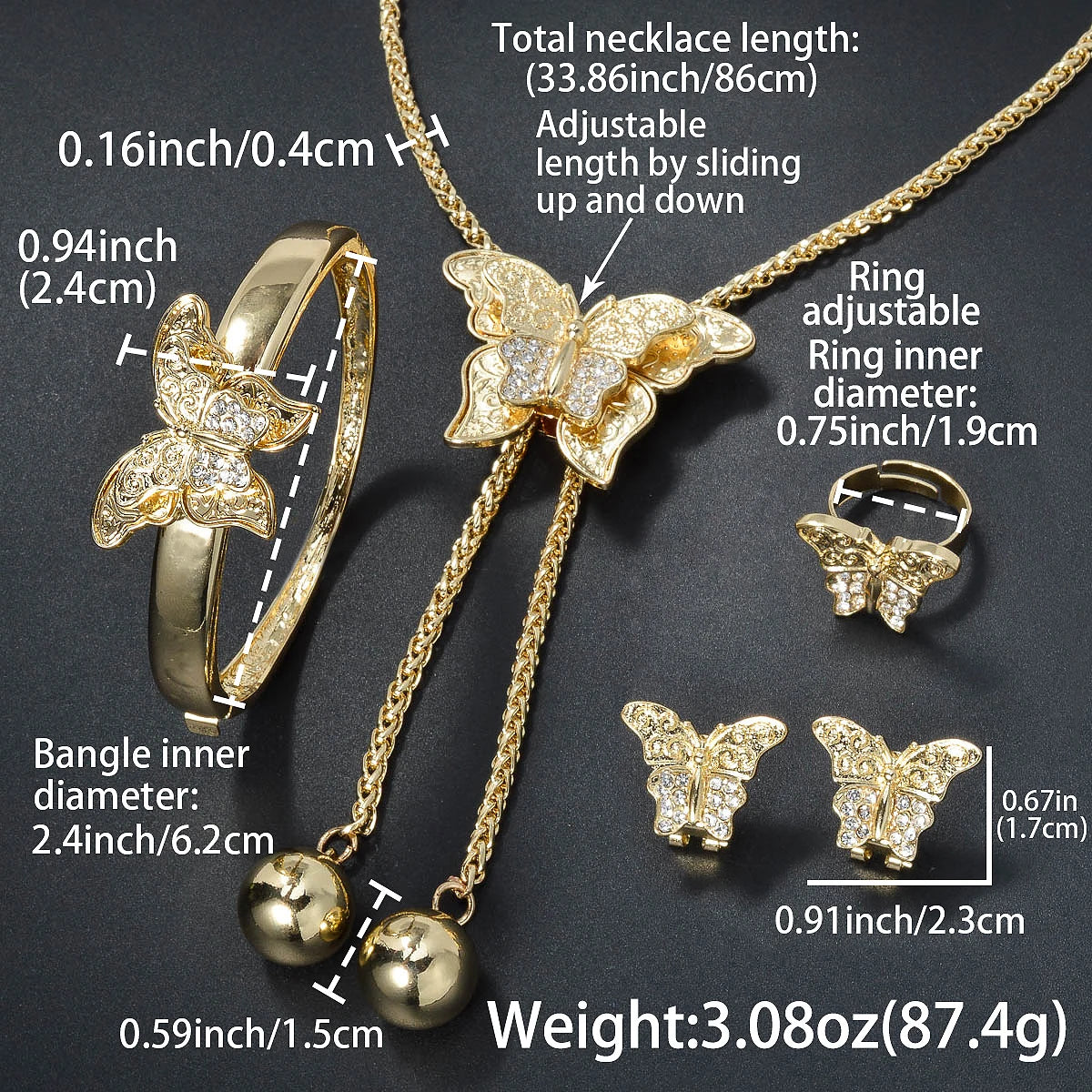 4PCS Butterfly Jewelry Set