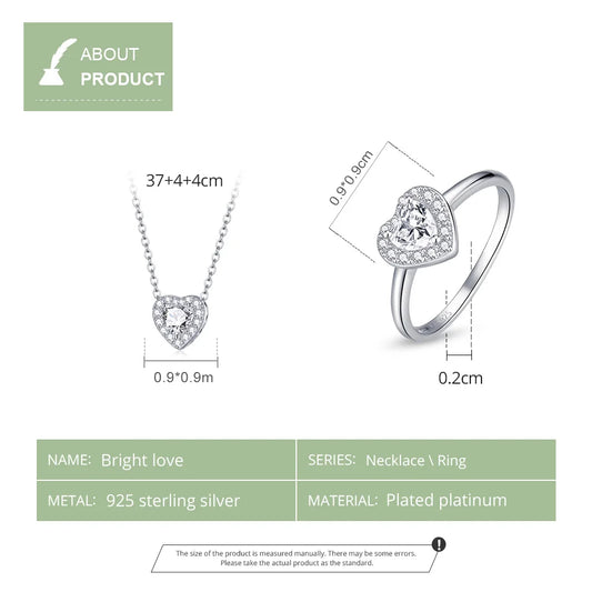 JEW033R
925 Sterling Silver Bright Love Ring Dazzling Shiny Heart Shape Crystal - Klixstore