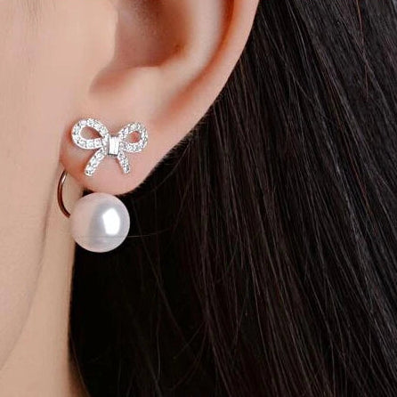 925 Sterling Silver Bow-Knot Pearl Earrings for Women