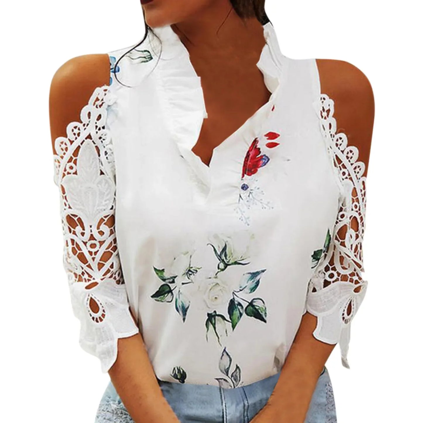 Floral Chiffon V-Neck Blouse for Women
