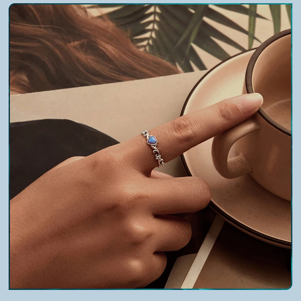 JEW006R 925 Sterling Silver Opal Retro Pattern Ring for Women - Klixstore