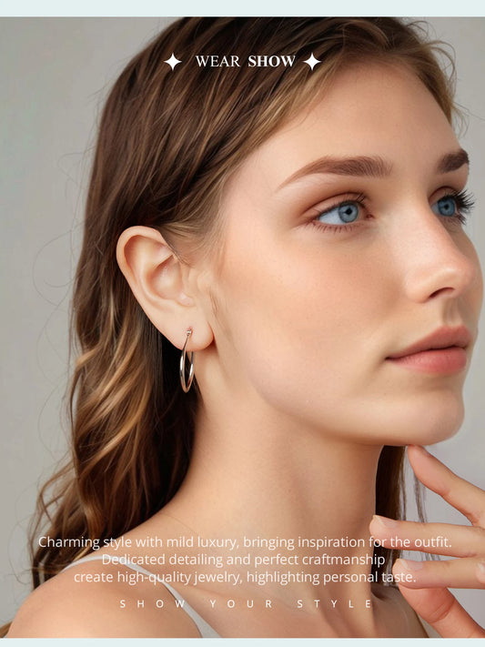 JEW022ER 925 Sterling Silver Large Oval Hoop Earrings Chunky Hypoallergenic Huggie Earrings For Women Punk Classic Jewelry Gifts - Klixstore