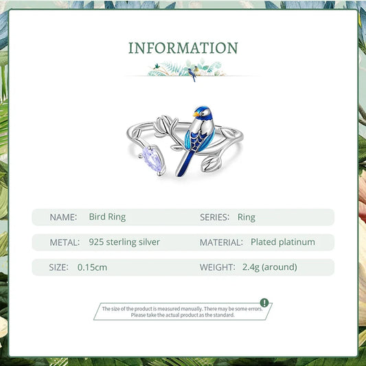 JEW005AX 925 Sterling Silver Blue Bird Open Ring and Stud Earrings Colored Enamel Process Zircon Jewerly Set for Women - Klixstore