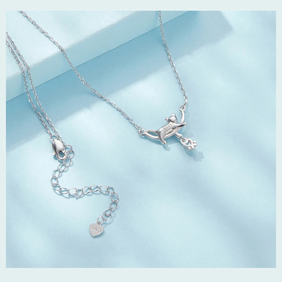 JEW001NEC 925 Sterling Silver Cat Necklace for Women - Klixstore
