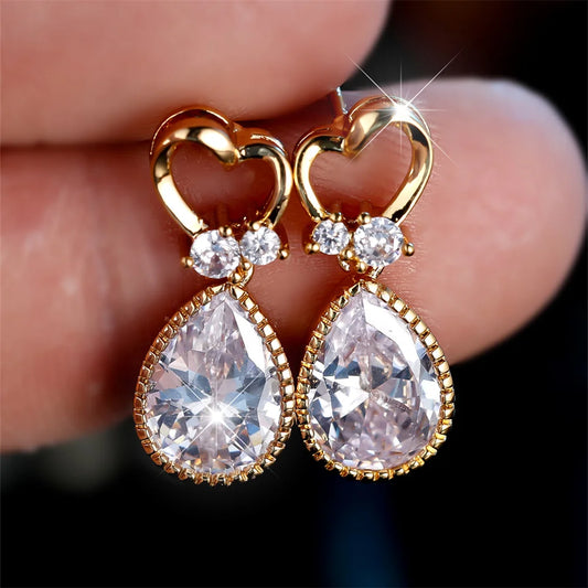 Heart Zircon Pendant Stud Earrings