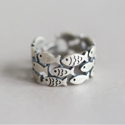 925 Sterling Silver Fish Shape Ring for Women