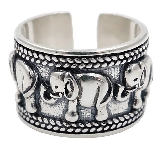 925 Sterling Silver Elephant Adjustable Ring for Women