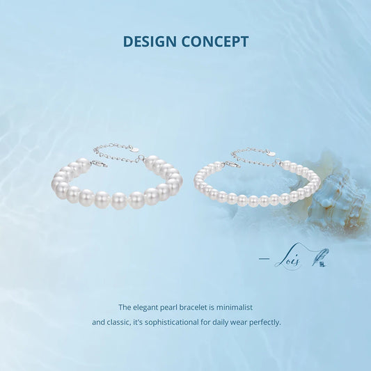 JEW004BR White Pearl Bracelets for Women, 925 Silver Adjustable Clasp - Klixstore