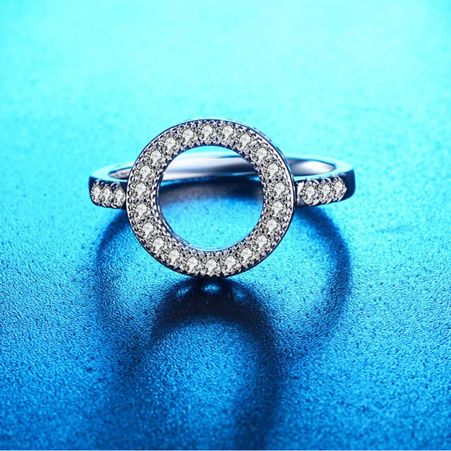 Hollow Round 925 Silver Rhinestone Ring for Women