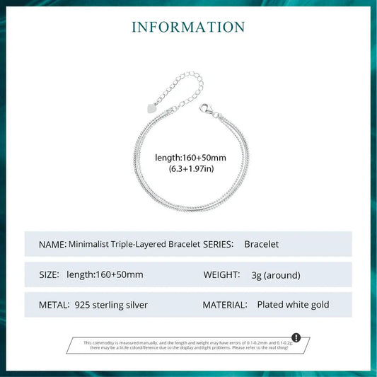 925 Silver Triple Layer Adjustable Bracelet