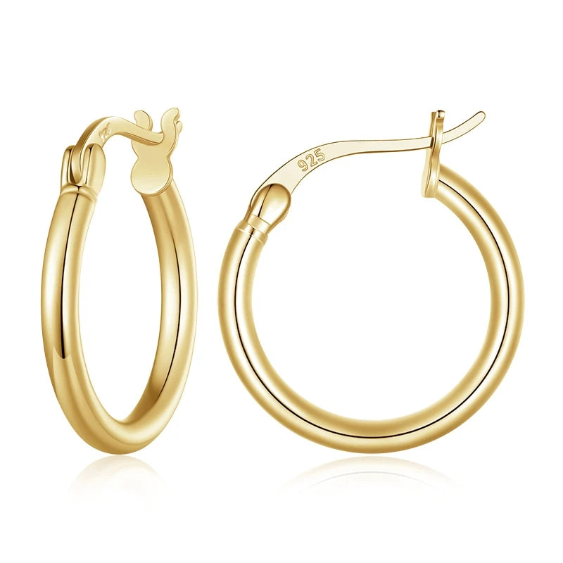 JEW021ER 925 Sterling Silver Hypoallergenic Hoop Earrings for Women, Gold Plated Lightweight Hoops Comfortable - Klixstore