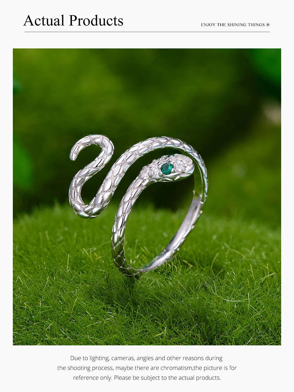 JEW018R White Gold Plated Snake Ring with Emerald CZ Eye, Adjustable - Klixstore