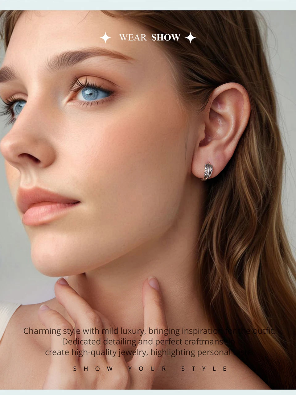 JEW019ER        925 Sterling Silver Retro Leaves Hoop Earrings for Women, Oxidized Vintage Huggies Earrings - Klixstore