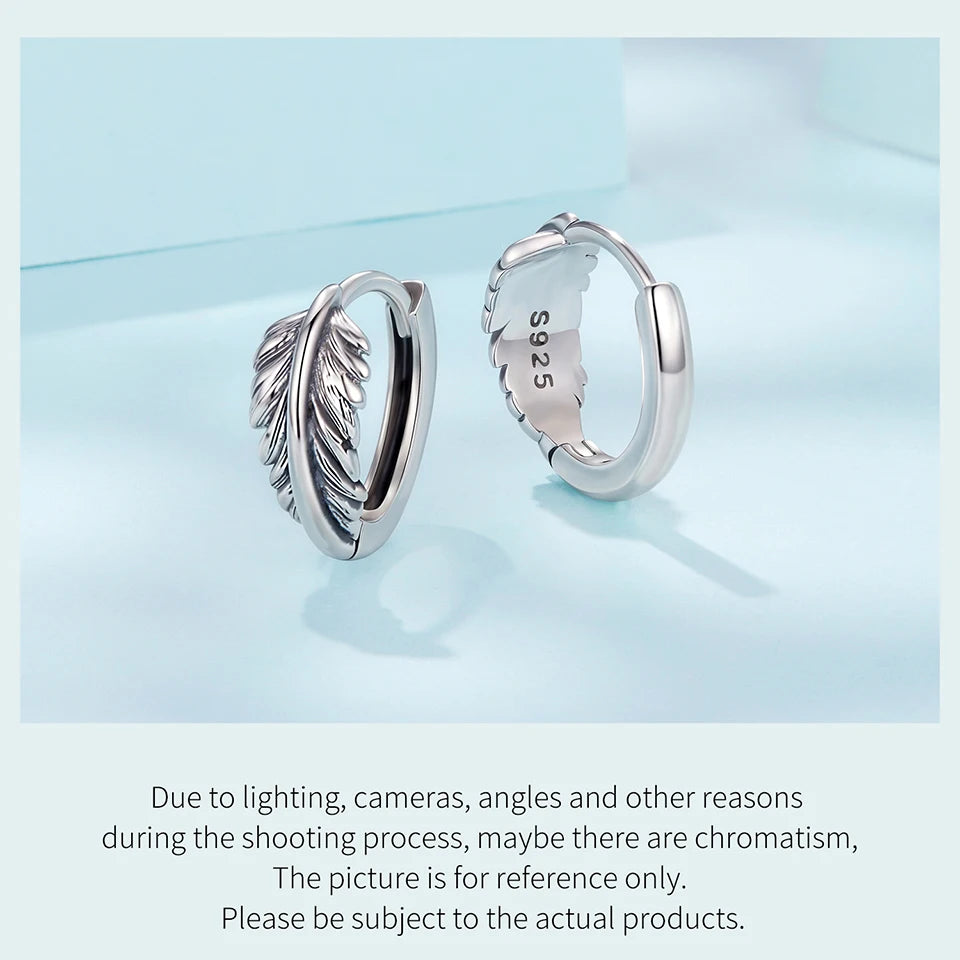 JEW019ER        925 Sterling Silver Retro Leaves Hoop Earrings for Women, Oxidized Vintage Huggies Earrings - Klixstore