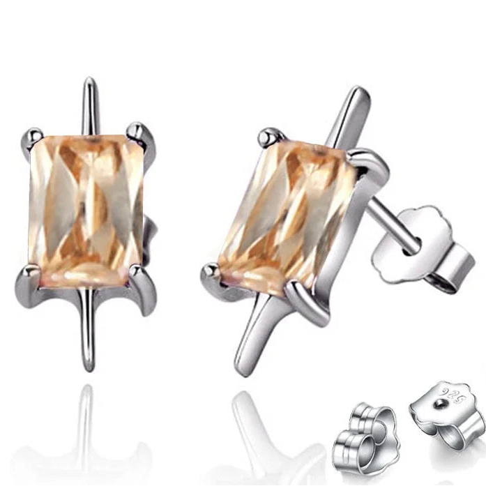 925 Sterling Silver Asymmetrical CZ Stud Earrings for Women