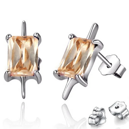 925 Sterling Silver Asymmetrical CZ Stud Earrings for Women