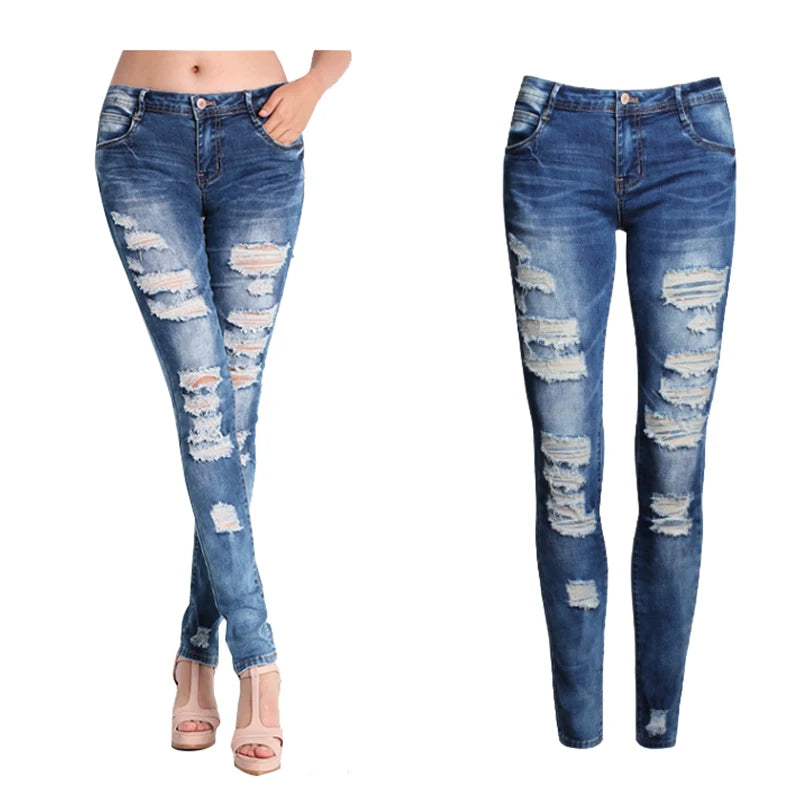 Women's High Waist Ripped Skinny Jeans